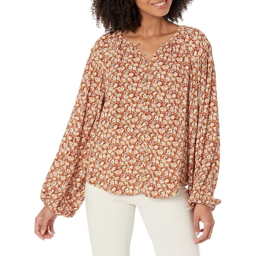 Joie Women's XS Jenny Floral Balloon Sleeve Top‎ Feminine Bohemian Umber Multi